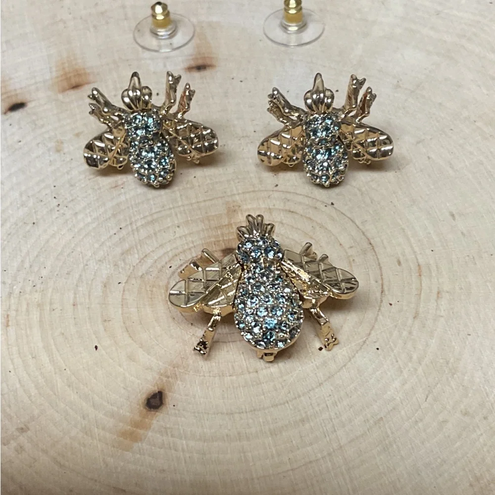 Ciner CN Gold Bee Earrings And Brooch Set. - Picture 1 of 4